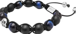 Men's Beaded Bracelet with Blue Tiger Eye and Black Onyx