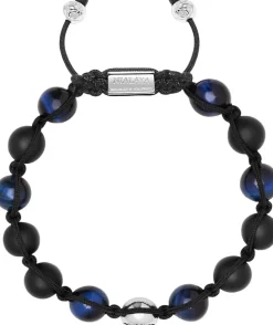 Men's Beaded Bracelet with Blue Tiger Eye and Black Onyx