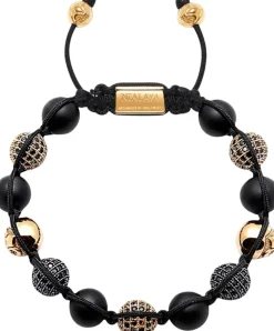 Men's Beaded Bracelet with Matte Onyx and Black/Gold CZ Diamonds