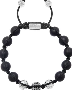 Men's Beaded Bracelet with Matte Onyx and Silver