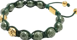 Men's Beaded Bracelet with Matte Green, Glossy Green Ceramic & Silver