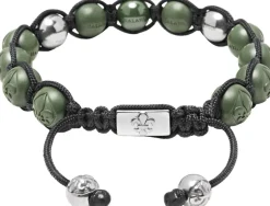 Men's Beaded Bracelet with Matte Green, Glossy Green Ceramic & Silver