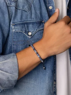Men's Beaded Bracelet With Blue Dumortierite And Silver