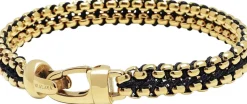 Men's Black Woven 8mm Box Chain Bracelet in Gold