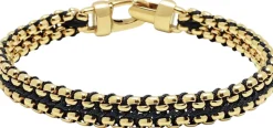 Men's Black Woven 8mm Box Chain Bracelet in Gold