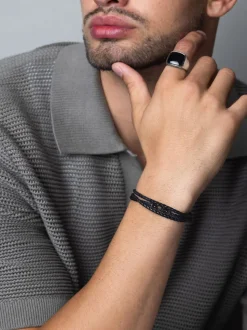 Men's Black Wrap Around Leather Bracelet