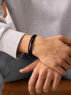 Men's Black Wrap Around Leather Bracelet