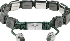 Men's Ceramic Flatbead Bracelet in Green and Silver
