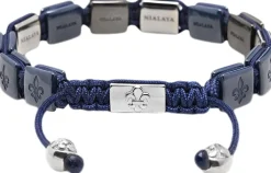 Men's Ceramic Flatbead Bracelet in Blue and Silver