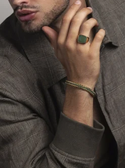 Men's Green Woven 8mm Box Chain Bracelet in Gold