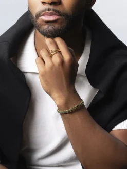 Men's Green Woven 8mm Box Chain Bracelet in Gold