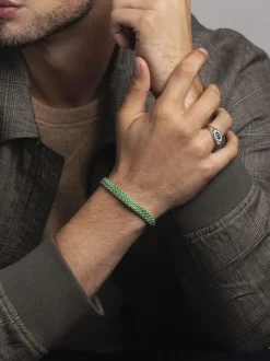 Men's Green Woven 8mm Box Chain Bracelet in Silver