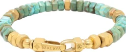 Men's Hexagon Beaded Bracelet with Green Turquoise and Gold