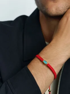 Men's Red String Bracelet with Gold Evil Eye