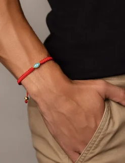 Men's Red String Bracelet with Gold Evil Eye