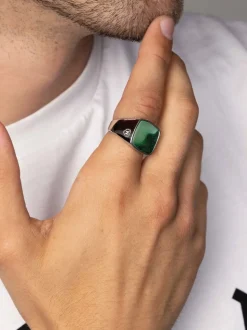 Men's Silver Signet Ring with African Turquoise