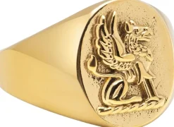 Men's Stainless Steel Lion Crest Ring with Gold Plating