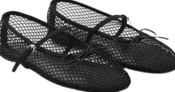 Mesh ballet flats with strap and bu