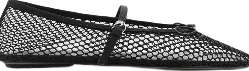 Mesh ballet flats with strap and bu