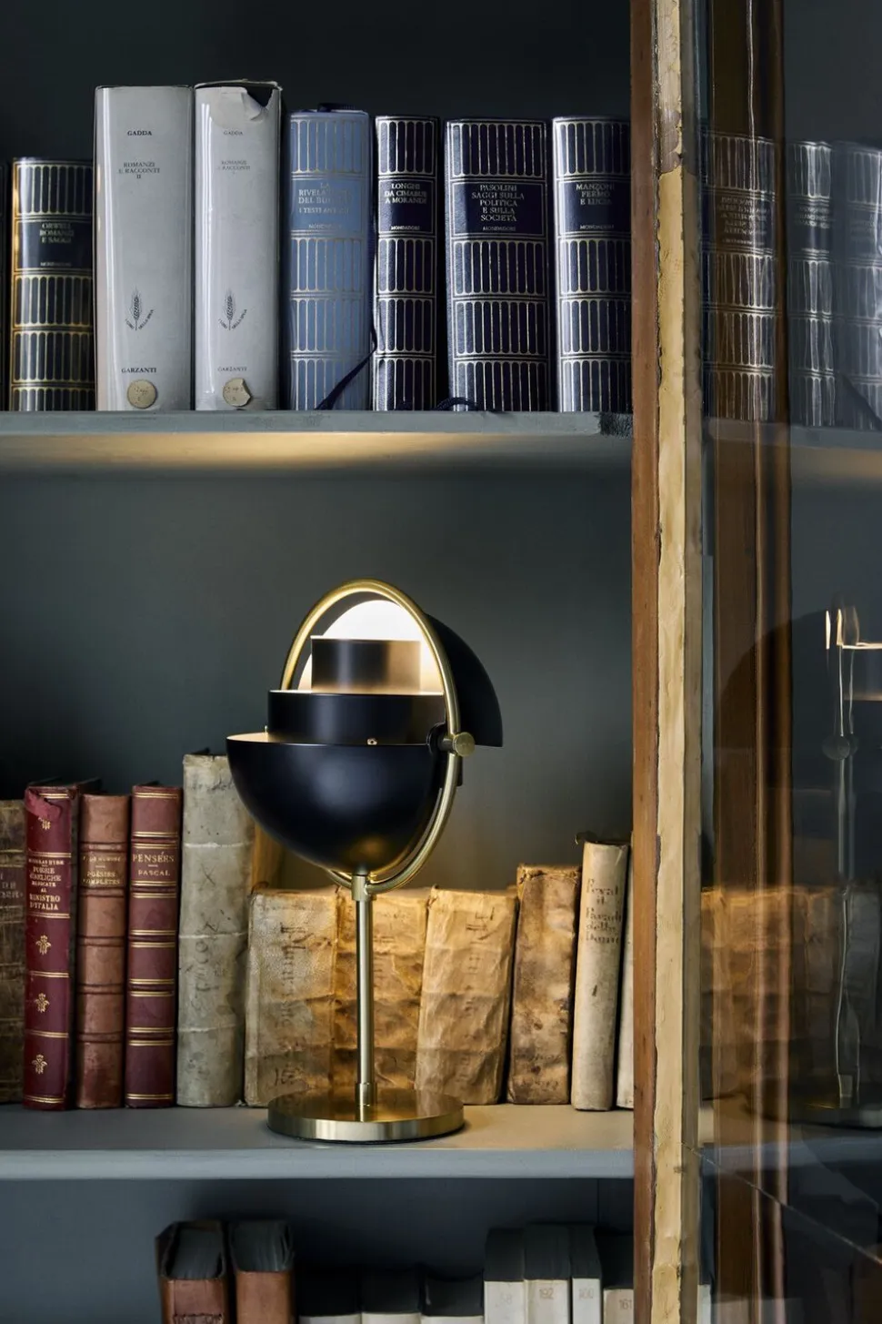 Multi-Lite Portable Lamp, EU Base: Brass, Shade: Black Semi