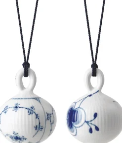 Musselmalet Riflet & Blå Mega Riflet Julekugle 9,5 cm 2 stk