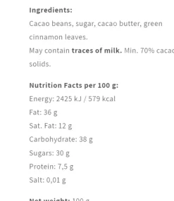 Nicaliso Green Cinnamon 70%, Nicaragua