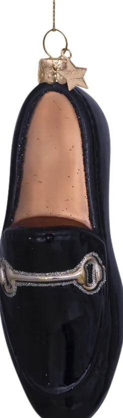 Ornament glass black gold loafer H10cm