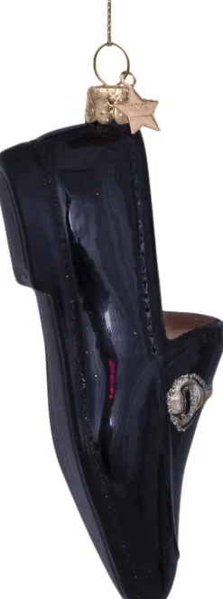 Ornament glass black gold loafer H10cm