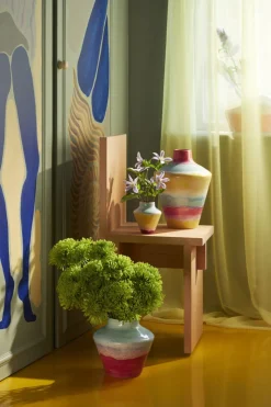 Poppery Vase med æble H32 cm pink/mint/gul