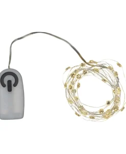 Silke miniblomst lyskæde 40L m/ timer, Klar/sølv