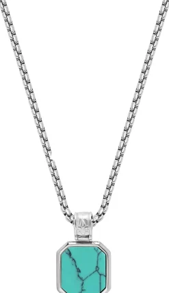 Silver Necklace with Square Turquoise Pendant