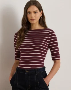 Striped Stretch Cotton Boatneck Tee