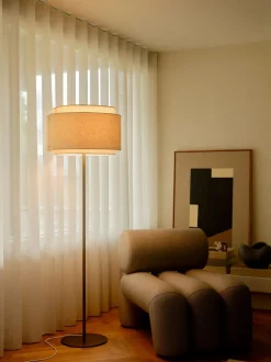 TAKAI FLOOR E27 BRUNISH BRASS BEIGE SHADE