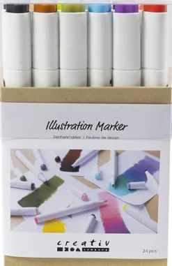 Tegnetusch, streg 1+8 mm, pastelfarver, standardfarver, 24st