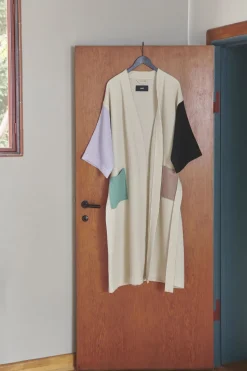 Waffle Bathrobe-Off-white multi