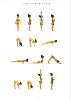 Yoga Prints - Sun Salutation A Women Golden